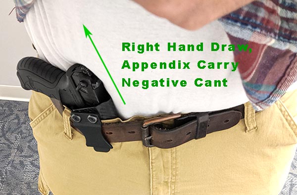 right hand, appendix carry, negative cant - top view of angle
