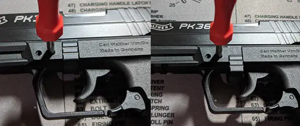 Walther PK380 takedown clip up and down position