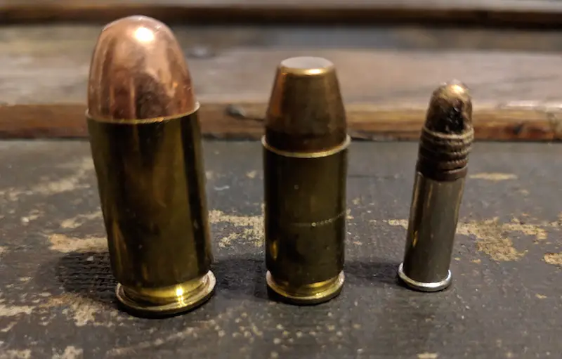 ammo caliber comparison .22 9mm and .45 acp