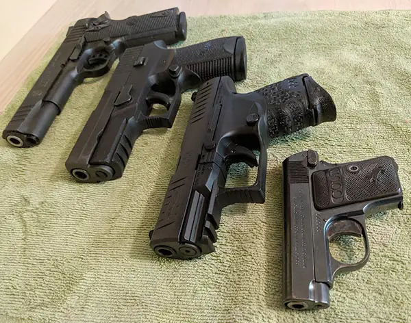 Different handgun sizes: full size, compact, sub-compact, and pocket pistols