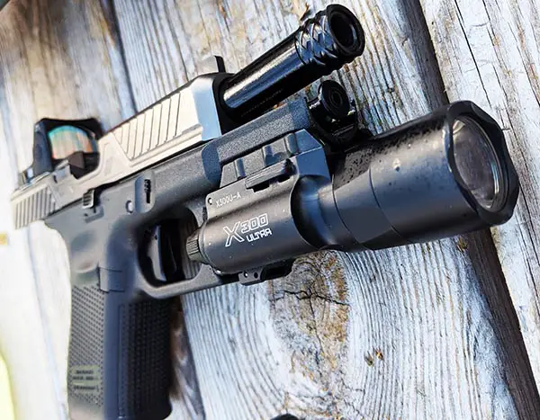 glock on table at shooting range