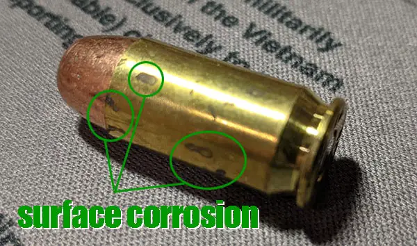 surface corrosion on ammo touched with hands